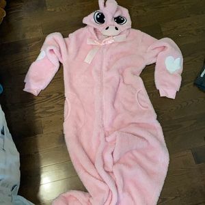 Pink fuzzy onesie never worn